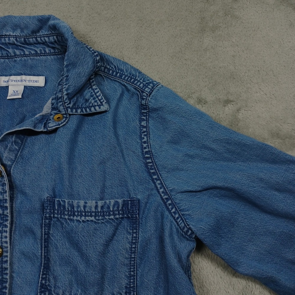 Southern Tide Top Womens XS Blue Button Up Denim Long Sleeve Casual Tencel - Picture 3 of 8